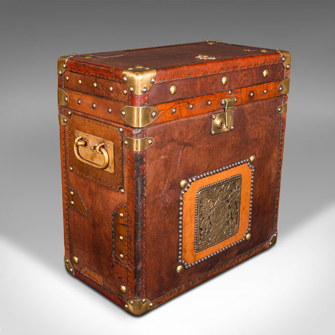 Vintage Campaign Luggage Case, English, Leather, Brass, Nightstand, Circa 1960