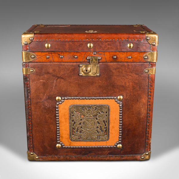 Vintage Campaign Luggage Case, English, Leather, Brass, Nightstand, Circa 1960