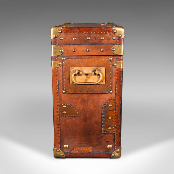 Vintage Campaign Luggage Case, English, Leather, Brass, Nightstand, Circa 1960