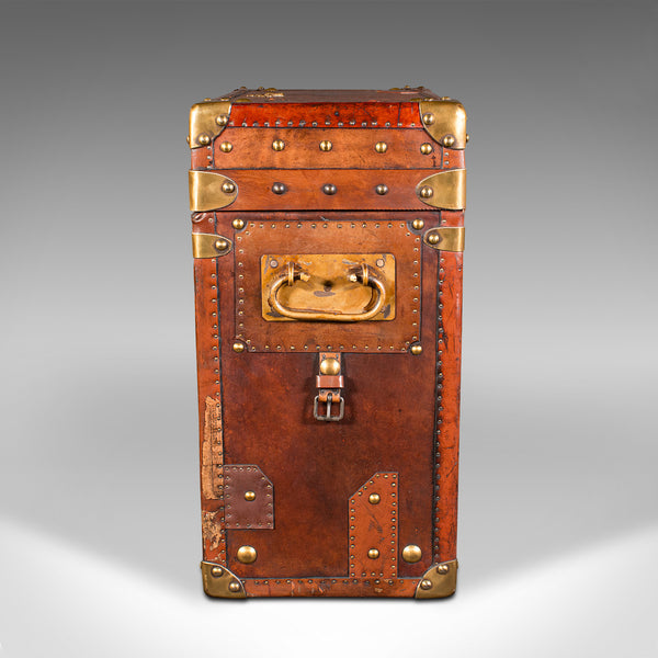 Vintage Campaign Luggage Case, English, Leather, Brass, Nightstand, Circa 1960