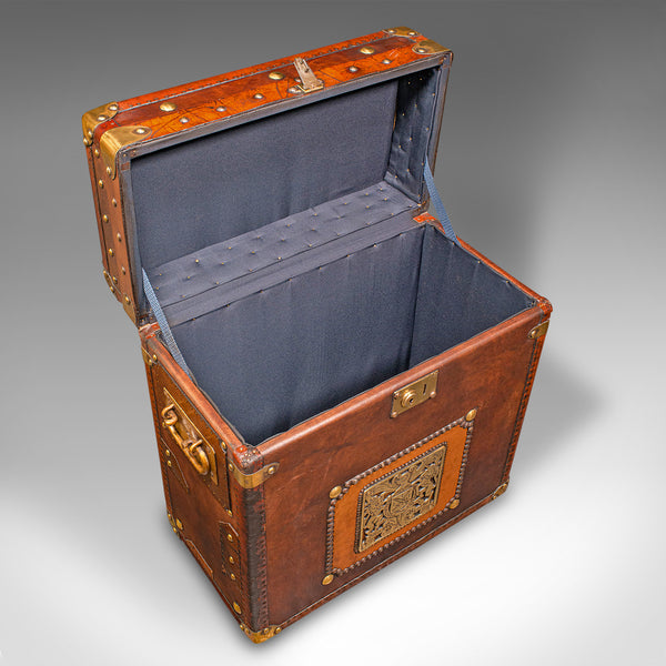 Vintage Campaign Luggage Case, English, Leather, Brass, Nightstand, Circa 1960