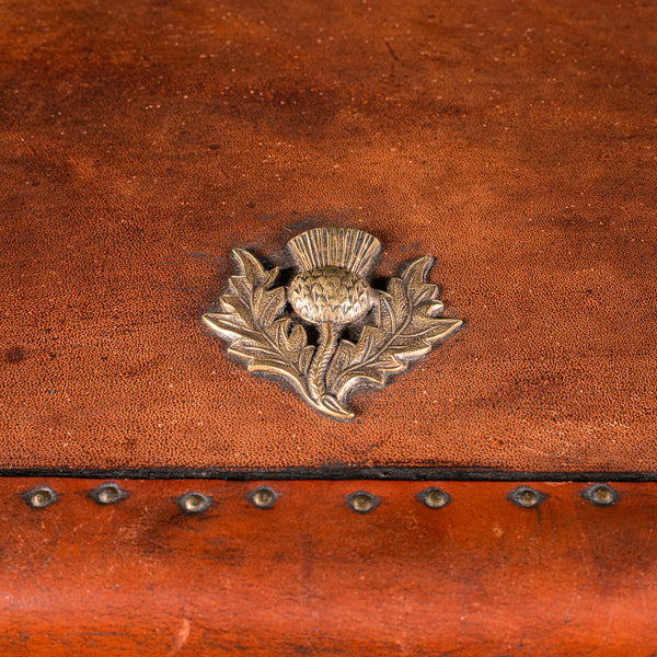 Vintage Campaign Luggage Case, English, Leather, Brass, Nightstand, Circa 1960