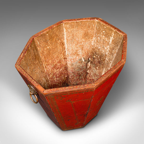 Antique Drawing Room Paper Bin, English, Leather, Brass, Office Basket, Georgian