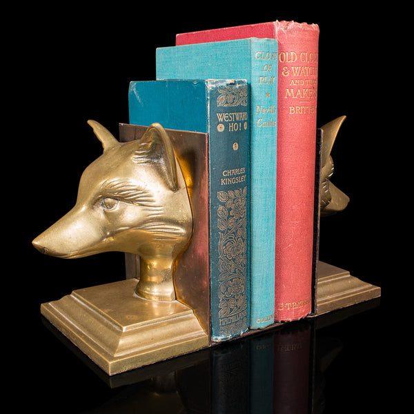 Pair Of Antique Fox Bookends, English, Brass, Decorative, Book Rest, Victorian