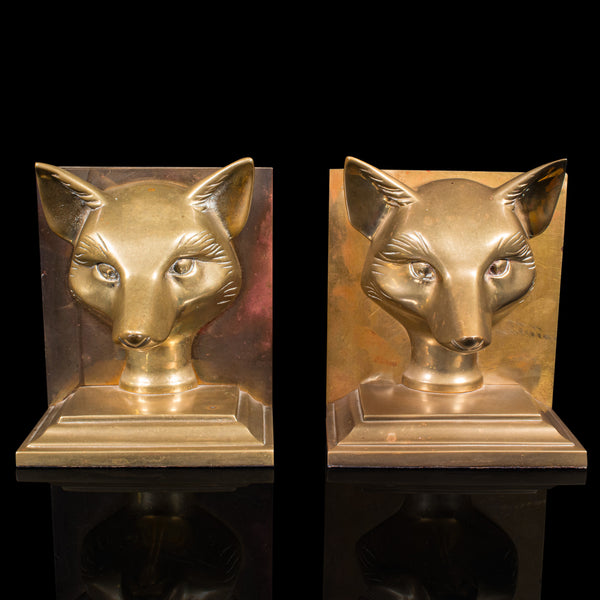 Pair Of Antique Fox Bookends, English, Brass, Decorative, Book Rest, Victorian