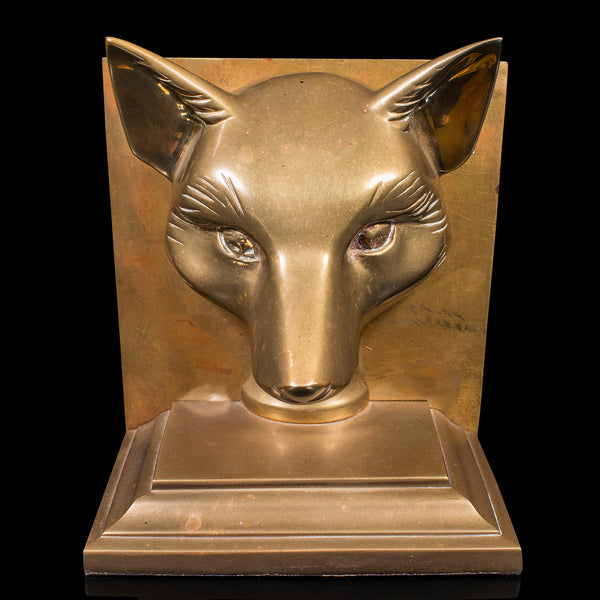 Pair Of Antique Fox Bookends, English, Brass, Decorative, Book Rest, Victorian