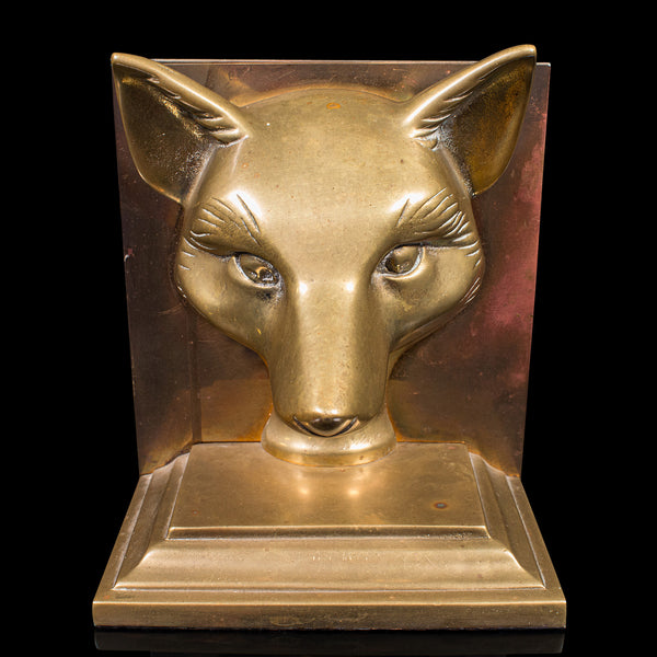 Pair Of Antique Fox Bookends, English, Brass, Decorative, Book Rest, Victorian