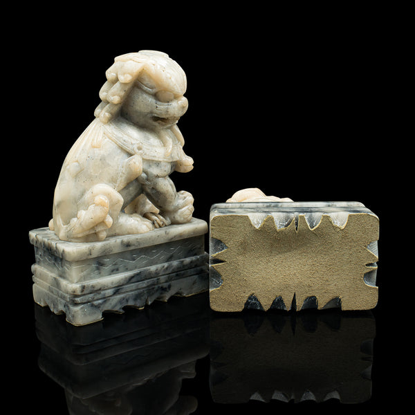 Pair Of Vintage Oriental Dog Bookend, Chinese, Soapstone, Dog of Fo, Victorian