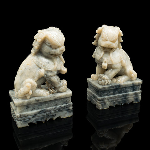 Pair Of Vintage Oriental Dog Bookend, Chinese, Soapstone, Dog of Fo, Victorian