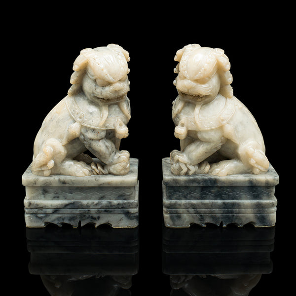 Pair Of Vintage Oriental Dog Bookend, Chinese, Soapstone, Dog of Fo, Victorian