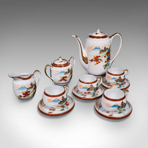 Vintage 4-person Tea Set, Japanese, Ceramic, Teapot, Cups, After Arita, Art Deco