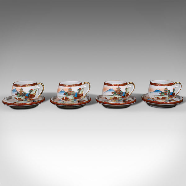 Vintage 4-person Tea Set, Japanese, Ceramic, Teapot, Cups, After Arita, Art Deco