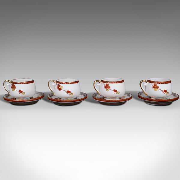 Vintage 4-person Tea Set, Japanese, Ceramic, Teapot, Cups, After Arita, Art Deco