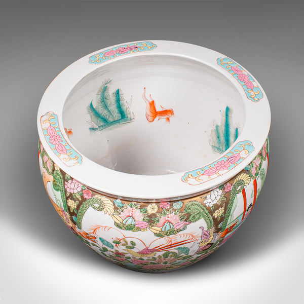 Vintage Decorative Jardiniere, Chinese, Ceramic, Fish Bowl Planter, Art Deco