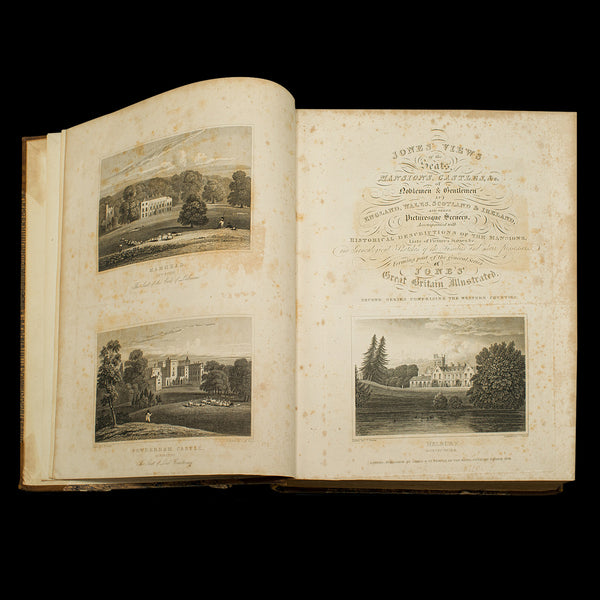 2 Antique Books, Jones' View of Seats, Mansions & Noblemen, English, Georgian