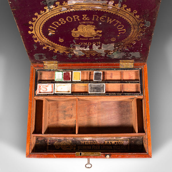 Antique Artist's Box, English, Walnut, Paint Palette, Winsor & Newton, Victorian