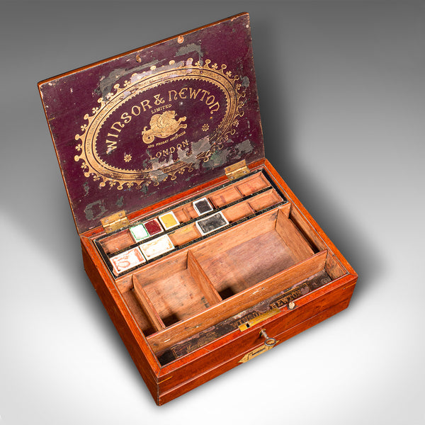 Antique Artist's Box, English, Walnut, Paint Palette, Winsor & Newton, Victorian