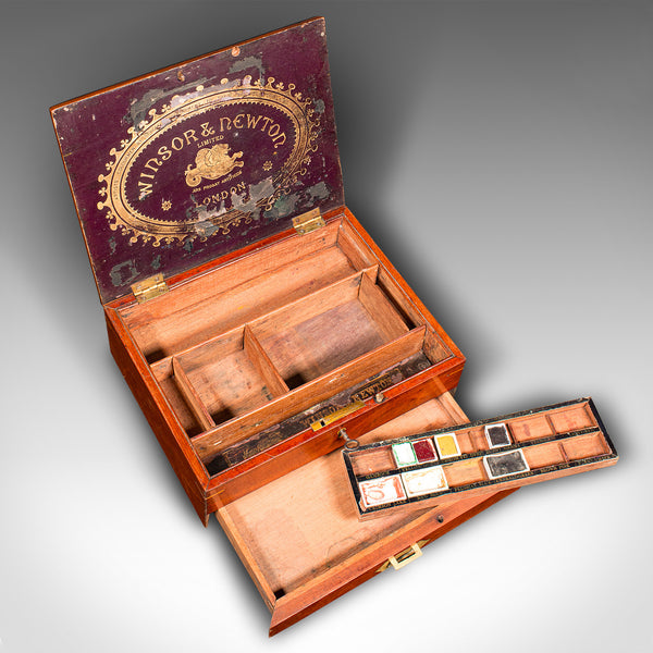 Antique Artist's Box, English, Walnut, Paint Palette, Winsor & Newton, Victorian