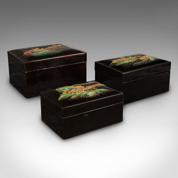 Trio Of Vintage Nesting Boxes, Japanese, Lacquered, Storage Box, Art Deco, 1940