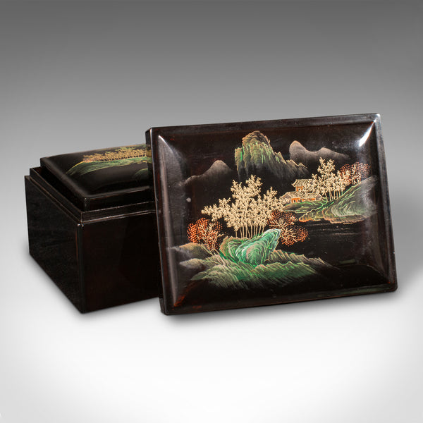 Trio Of Vintage Nesting Boxes, Japanese, Lacquered, Storage Box, Art Deco, 1940