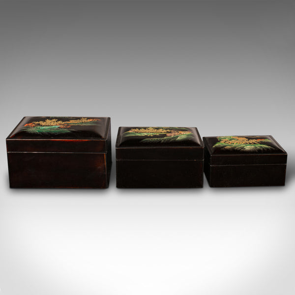 Trio Of Vintage Nesting Boxes, Japanese, Lacquered, Storage Box, Art Deco, 1940