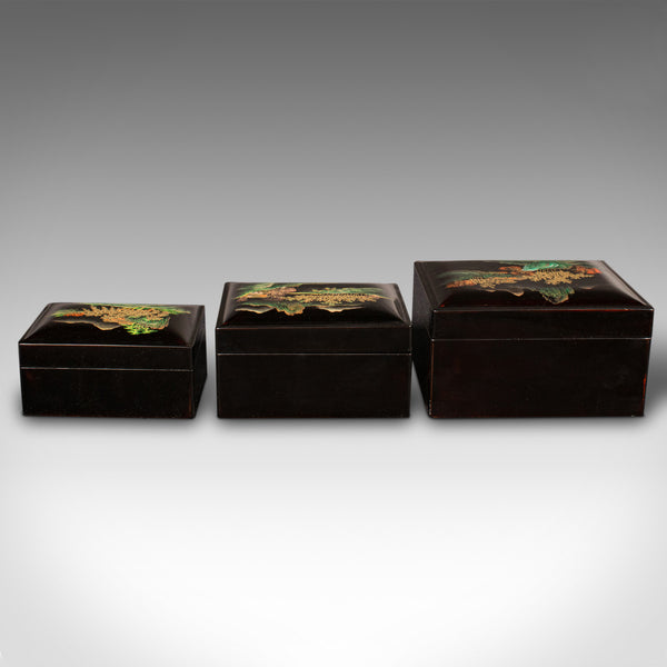 Trio Of Vintage Nesting Boxes, Japanese, Lacquered, Storage Box, Art Deco, 1940