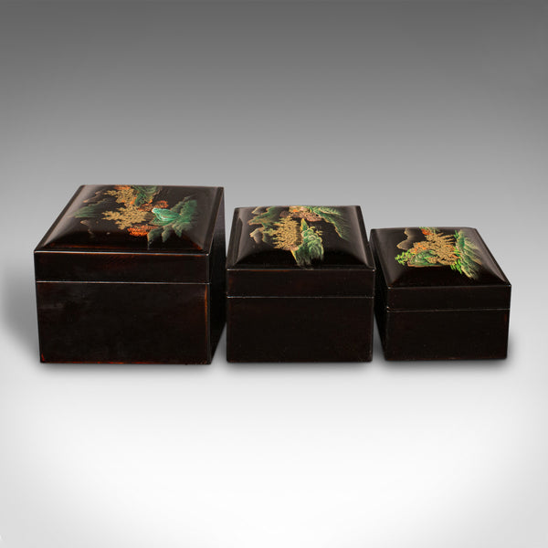 Trio Of Vintage Nesting Boxes, Japanese, Lacquered, Storage Box, Art Deco, 1940