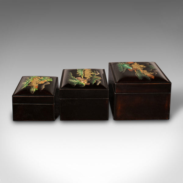 Trio Of Vintage Nesting Boxes, Japanese, Lacquered, Storage Box, Art Deco, 1940