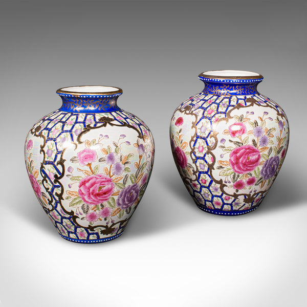 Pair Of Vintage Baluster Vases, Chinese, Handpainted, Urn, Art Deco, Circa 1940