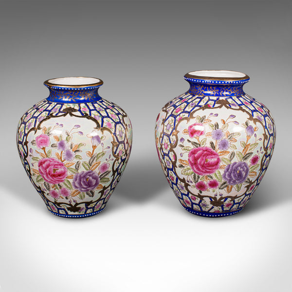 Pair Of Vintage Baluster Vases, Chinese, Handpainted, Urn, Art Deco, Circa 1940