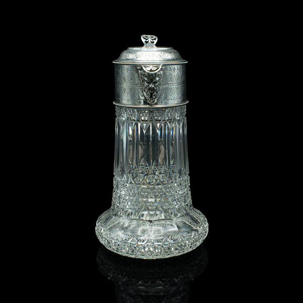 Antique Claret Jug, English, Cut Glass, Silver Plate, Decanter, Victorian, 1900