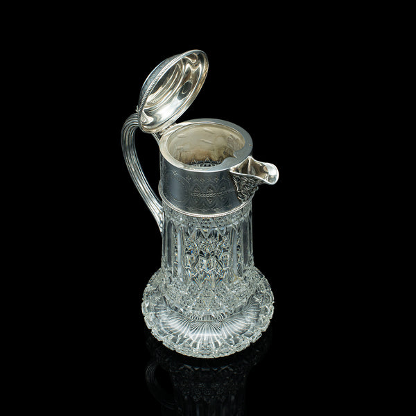 Antique Claret Jug, English, Cut Glass, Silver Plate, Decanter, Victorian, 1900