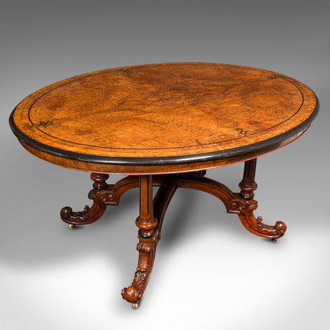 Antique Oval Looe Table, English, Walnut, 4 Seat, Centrepiece, Early Victorian