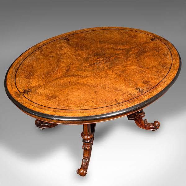 Antique Oval Looe Table, English, Walnut, 4 Seat, Centrepiece, Early Victorian