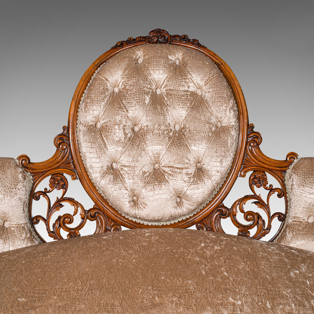 Antique Carved Spoon Back Settee, English, Walnut, Showpiece Sofa ...