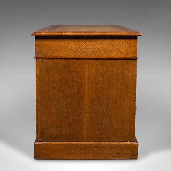 Antique Pedestal Desk, English, Oak, Leather, Nine Drawer, Edwardian, Circa 1910