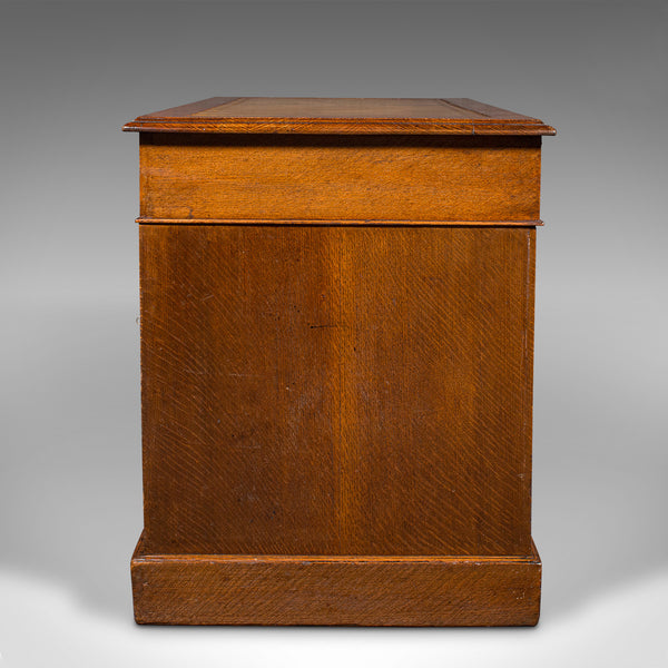 Antique Pedestal Desk, English, Oak, Leather, Nine Drawer, Edwardian, Circa 1910