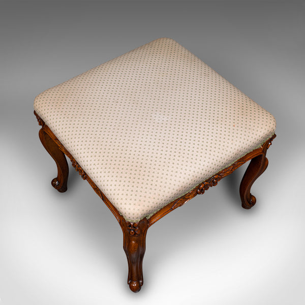 Wide Antique Dressing Stool, English, Walnut Bedroom Seat, Early Victorian, 1840