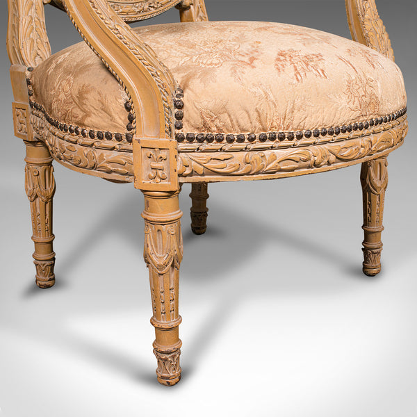 Antique Carved Armchair, French, Show Frame, Fauteuil Chair, Victorian, C.1870