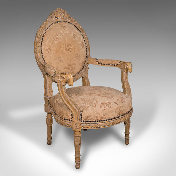 Antique Carved Armchair, French, Show Frame, Fauteuil Chair, Victorian, C.1870