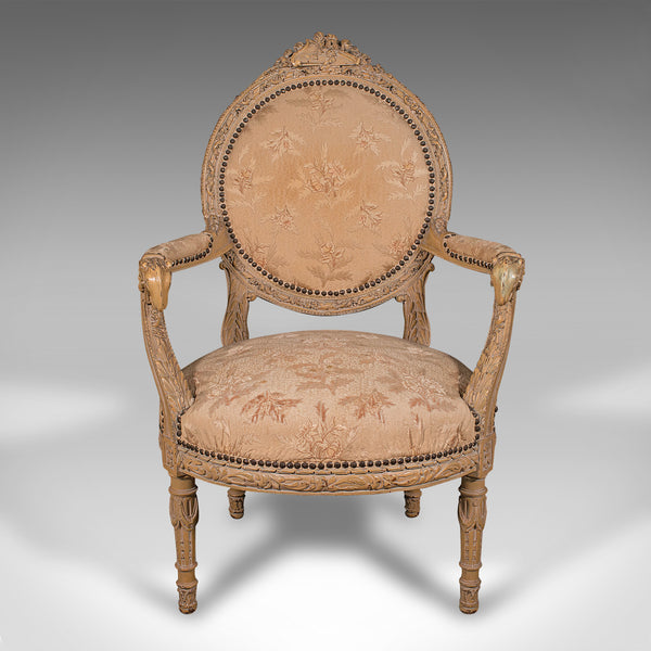 Antique Carved Armchair, French, Show Frame, Fauteuil Chair, Victorian, C.1870