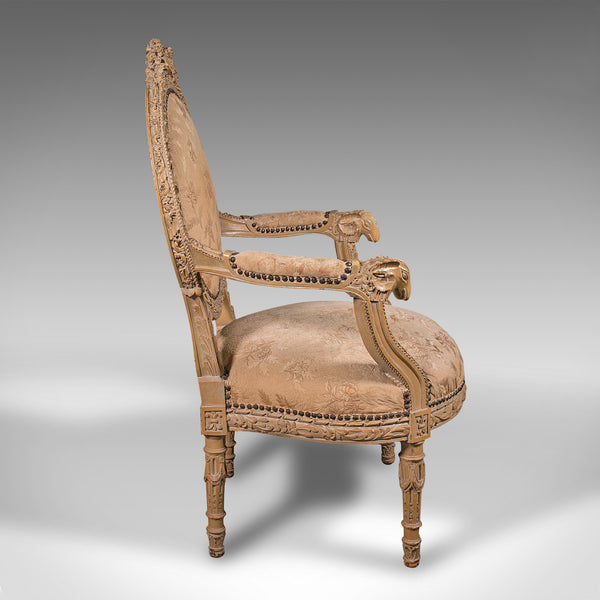 Antique Carved Armchair, French, Show Frame, Fauteuil Chair, Victorian, C.1870