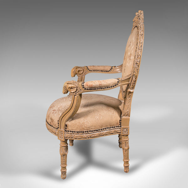 Antique Carved Armchair, French, Show Frame, Fauteuil Chair, Victorian, C.1870