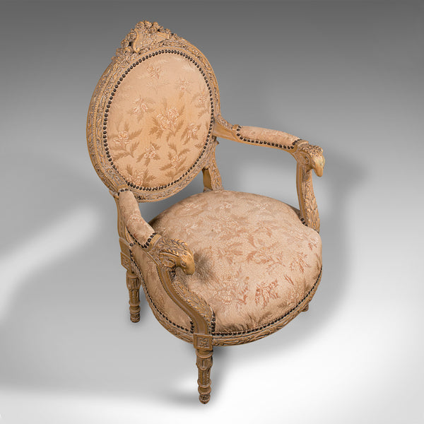 Antique Carved Armchair, French, Show Frame, Fauteuil Chair, Victorian, C.1870