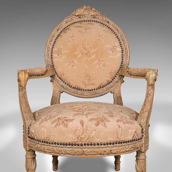 Antique Carved Armchair, French, Show Frame, Fauteuil Chair, Victorian, C.1870