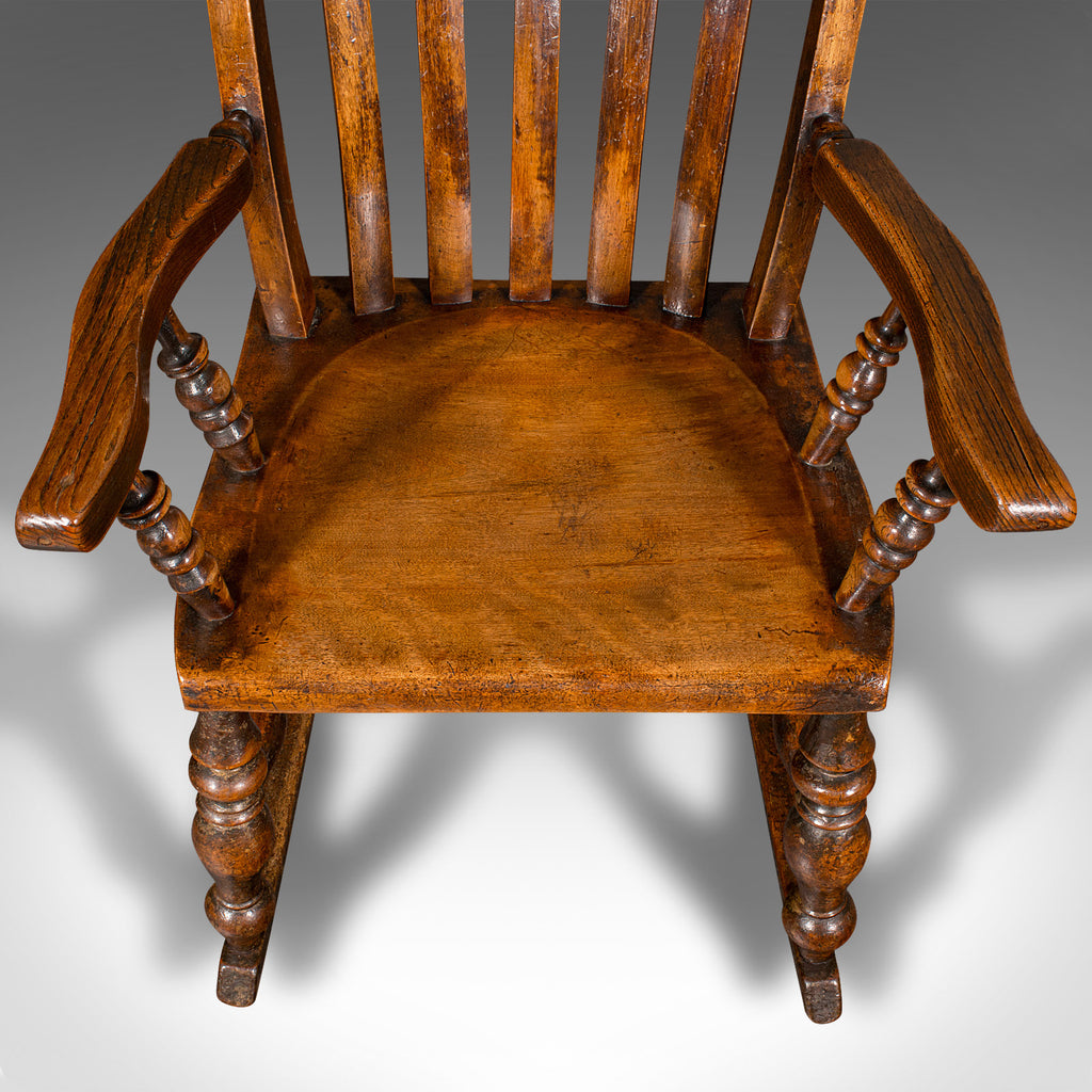 Antique Lath Back Rocking Chair, English Elm, Beech, Elbow Seat ...