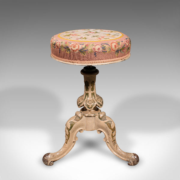 Antique Piano Stool, English, Painted Frame, Music Seat, Riser, Victorian, 1850