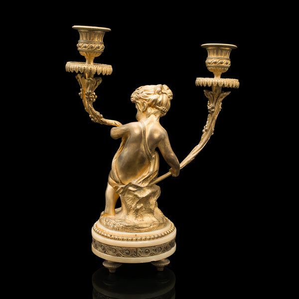 Pair Of Antique Cherubic Candlesticks, French, Gilt, Onyx, Decorative, Victorian
