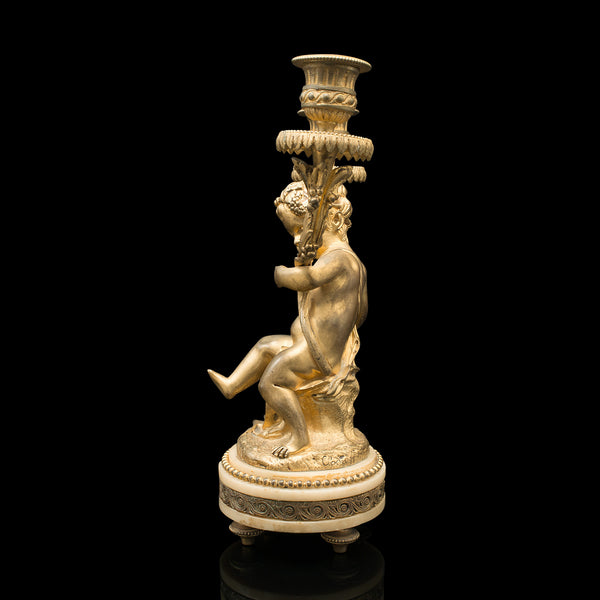 Pair Of Antique Cherubic Candlesticks, French, Gilt, Onyx, Decorative, Victorian