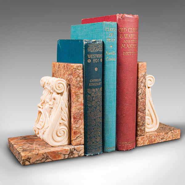 Vintage Decorative Bookends, Italian, Marble, Book Rest, Classical, Art Deco